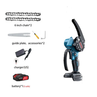 6 Inch Mini Cordless Electric Chain Saw Woodworking Handheld Pruning Chainsaw Garden Portable Cutting Tool for Makita Battery