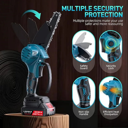 6 Inch Mini Cordless Electric Chain Saw Woodworking Handheld Pruning Chainsaw Garden Portable Cutting Tool for Makita Battery