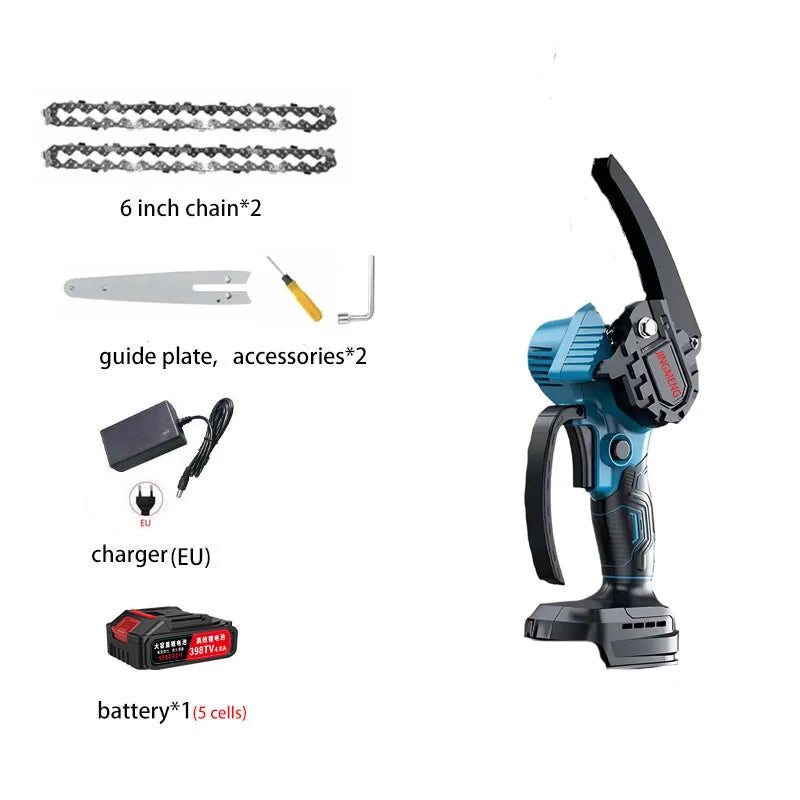 6 Inch Mini Cordless Electric Chain Saw Woodworking Handheld Pruning Chainsaw Garden Portable Cutting Tool for Makita Battery